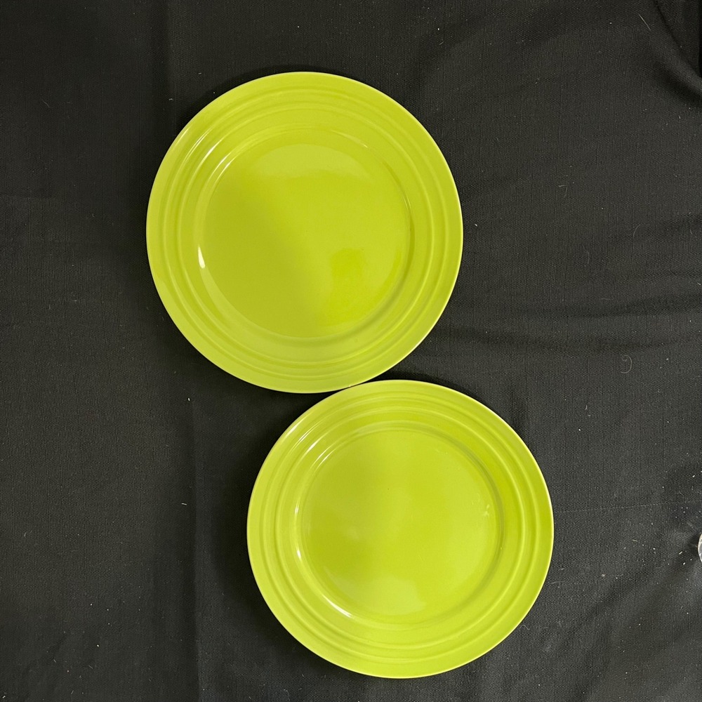 Rachael Ray Double Ridge Lime Green 10.5 Inch Dinner Plates Set of 2 H019